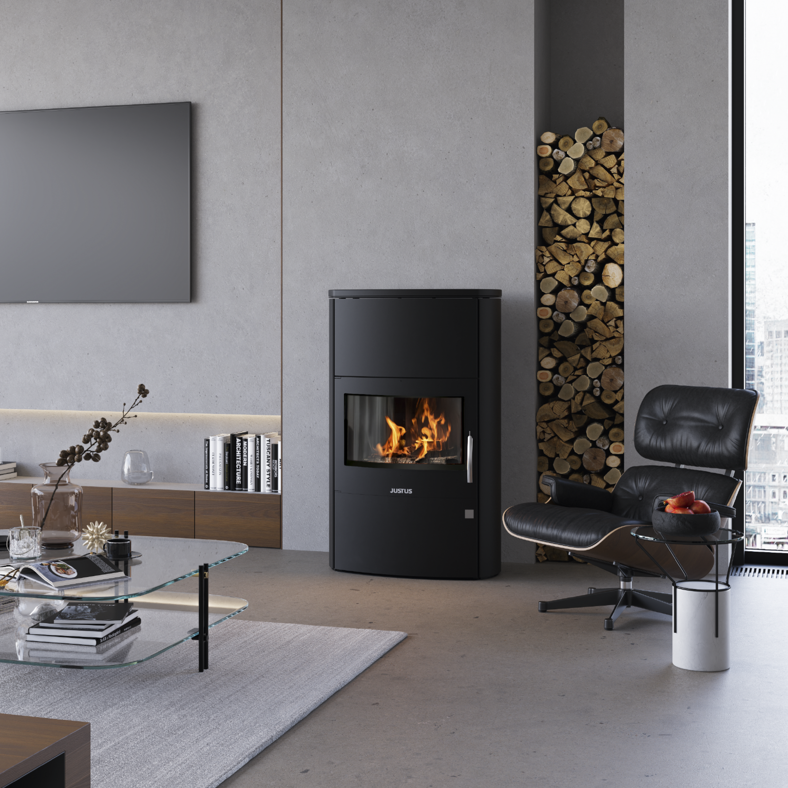 JUSTUS Agero W+ Kaminofen 7 kW – Stahl Schwarz