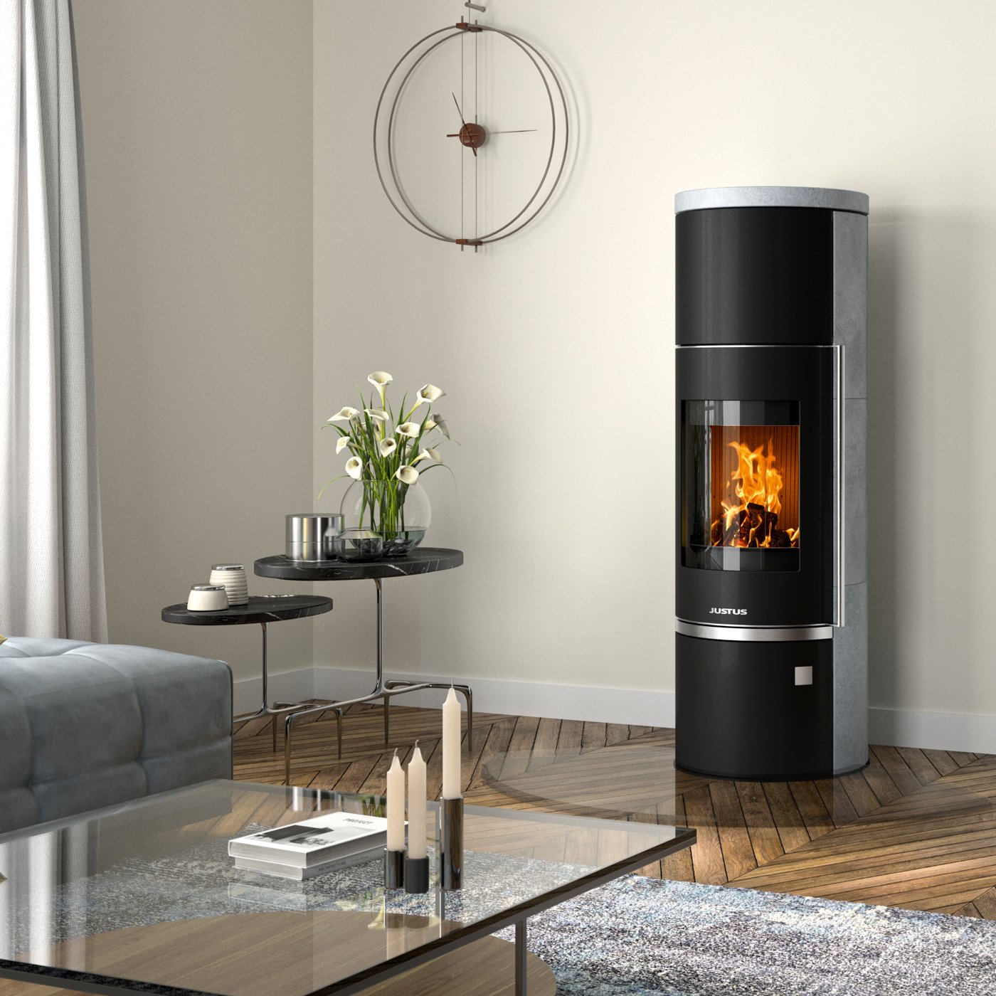 JUSTUS Faro W+ 2.0 Kaminofen 7 kW – Speckstein/Schwarz – Bild 2