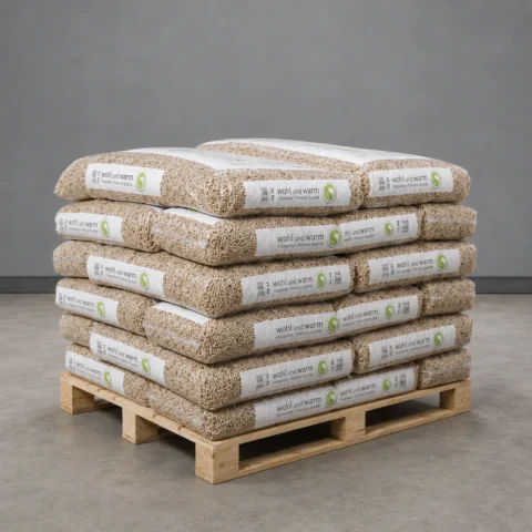 wohl und warm Holzpellets 6 mm – halbe Palette 495 kg mit 33 Säcken à 15 kg
