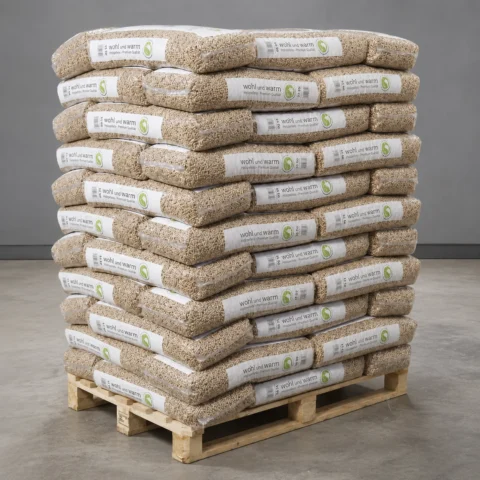 wohl und warm Holzpellets 6 mm – Palette 990 kg mit 66 Säcken à 15 kg